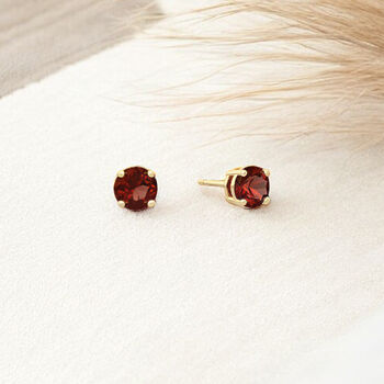 Solid 9ct Yellow Gold January Garnet Birthstone Stud Earrings, 2 of 8