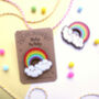 Rainbow Wooden Pin Badge With Cute Kawaii Clouds, thumbnail 3 of 3