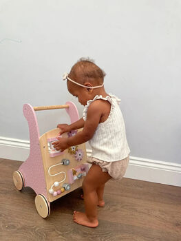 Personalised Wooden Pastel Pink Activity Walker Toy, 5 of 10