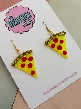 Pizza Slice Glitter Earrings / Pizza Lover Gift / Foodie Statement Jewellery / Fun Accessories, 4 of 5