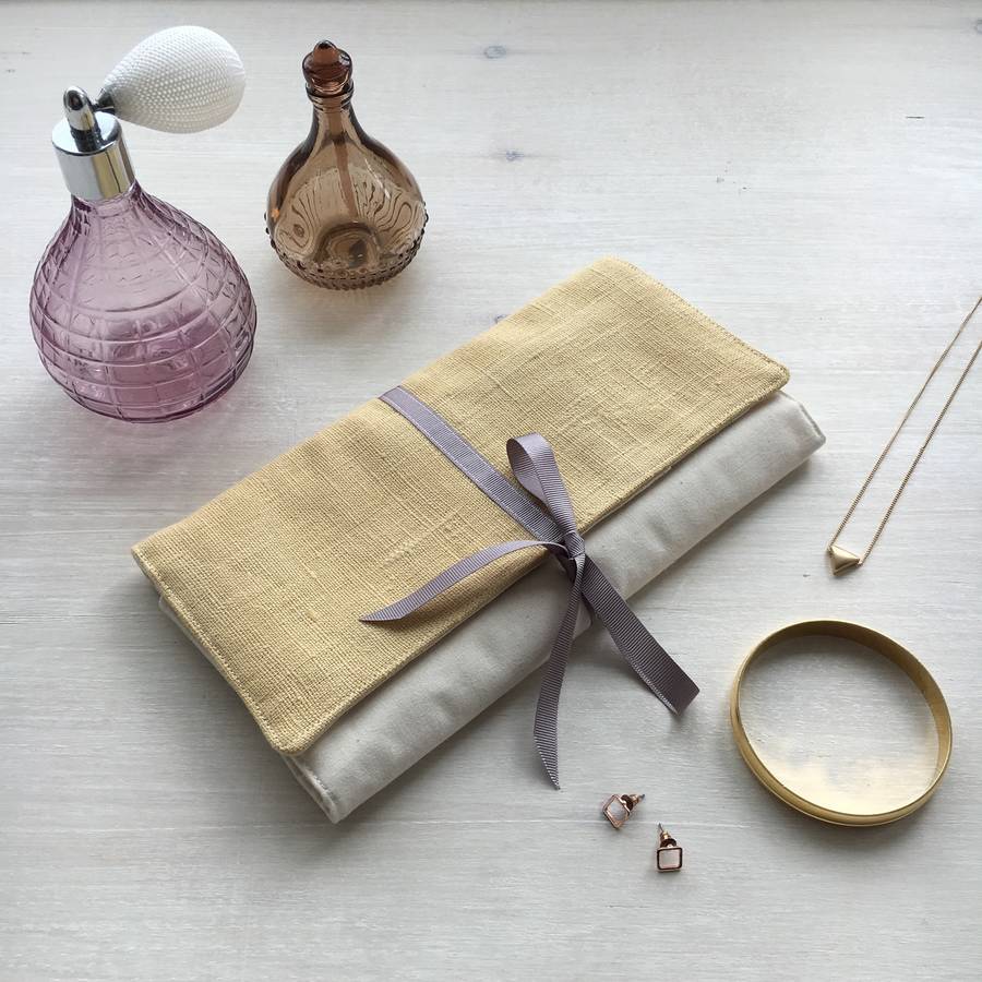 personalised linen and calico jewellery roll by all for erica