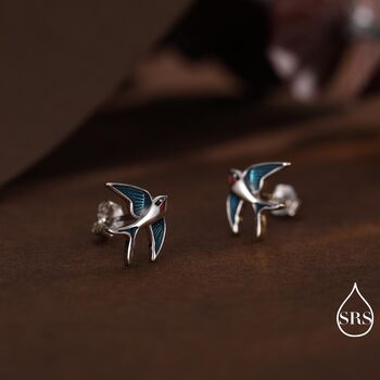 Sterling Silver Barn Swallow Bird Stud Earrings, 5 of 11