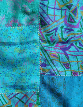 Teal Blue Kantha Stitch Handmade Silk Scarf, 3 of 5