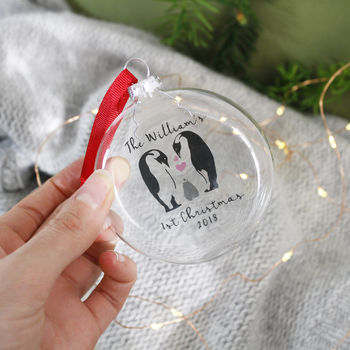 Personalised Family Penguin Glass Christmas Bauble, 2 of 4