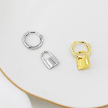 Sterling Silver Padlock Hoop Earrings, 4 of 11