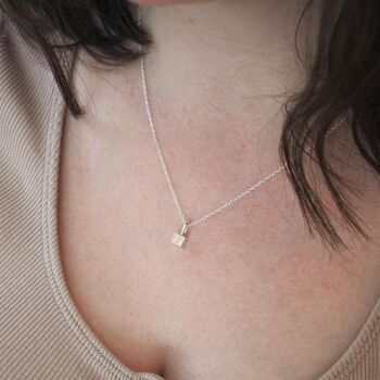 Personalised Hand Stamped Dainty Cube Initial Necklace, 2 of 12