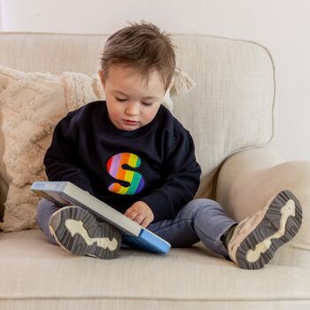 Navy Kids Rainbow Embroidered Initial Sweatshirt, 2 of 3