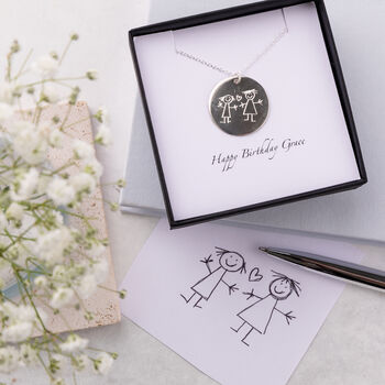 Personalised Silver Engraved Drawing Disc Necklace, 2 of 4