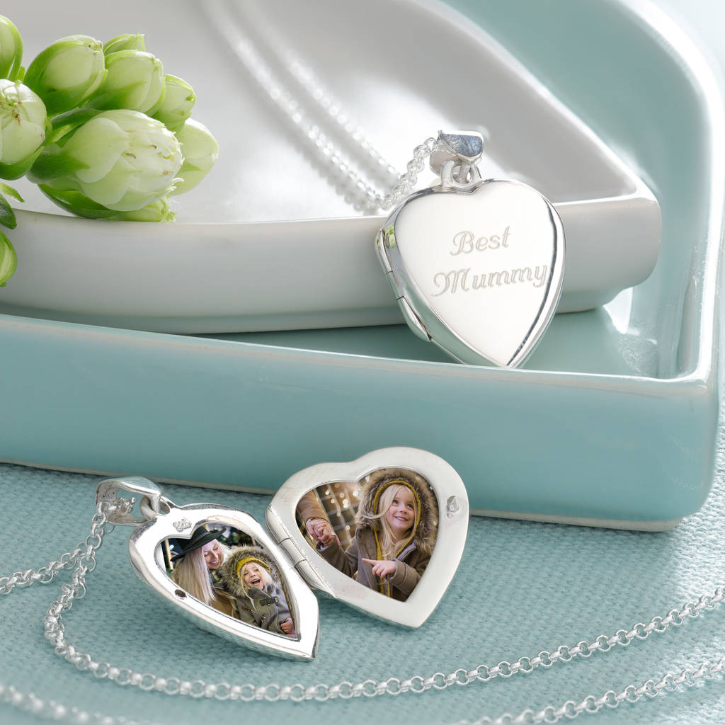 Engraved Sterling Silver Large Heart Locket Necklace, 1 of 8