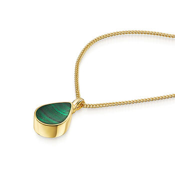 Men's Teardrop Malachite Urn Necklace 18 K Gold Plated Silver, 3 of 5