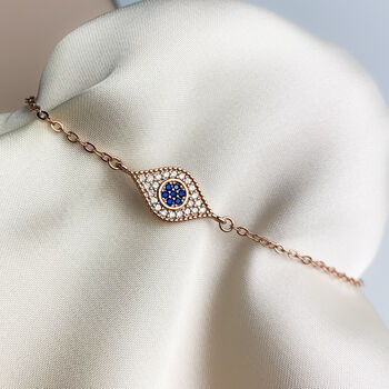 Rose Gold Colour Sterling Silver Crystal Eye Bracelet, 2 of 6