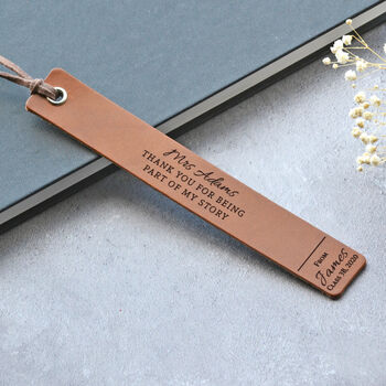 Personalised Leather Thank You Teacher Bookmark, 6 of 8