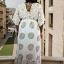 'Heather' White And Gold Indian Print Batwing Crepe Dress, thumbnail 3 of 5