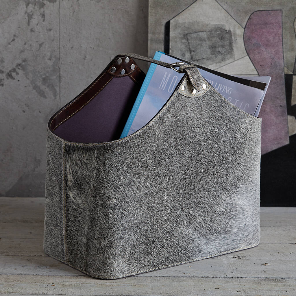 Buckled Hide Magazine Basket By Life of Riley