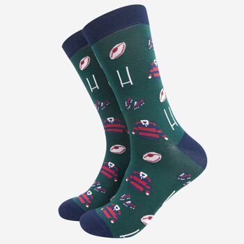 Men's Rugby Bamboo Socks In Green, 3 of 4