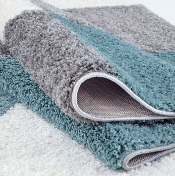 The Rugs Geometric Shaggy Rug Duck Egg Blue Checkered Rug, 4 of 12