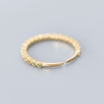 Gold Colour Sterling Silver Green Crystals Adjustable Ring, 3 of 4