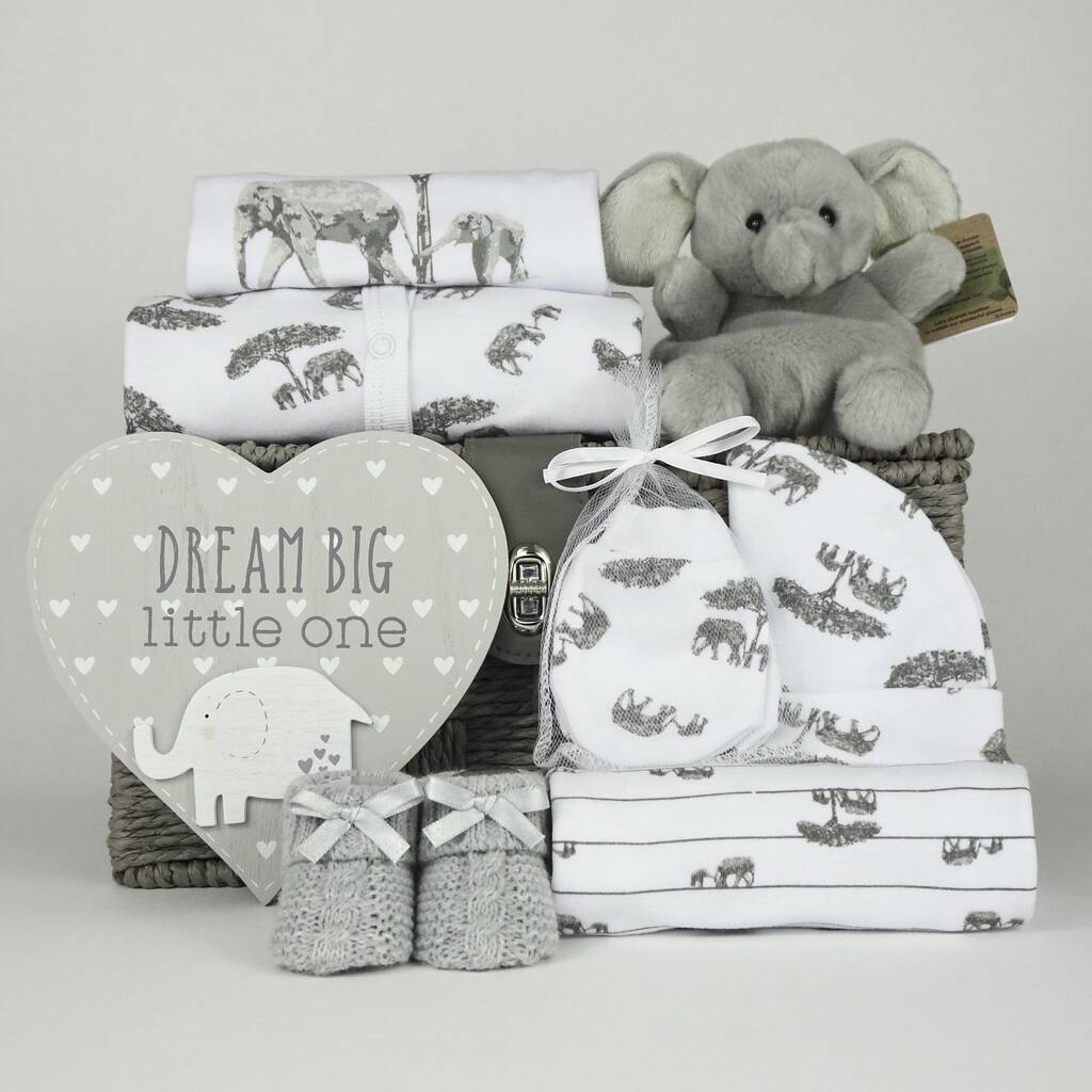 Little Elephants Safari New Baby Gift Hamper By The Baby Hamper Store