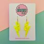 Neon Yellow Glitter Lightning Bolt Earrings Small And Large, thumbnail 1 of 2
