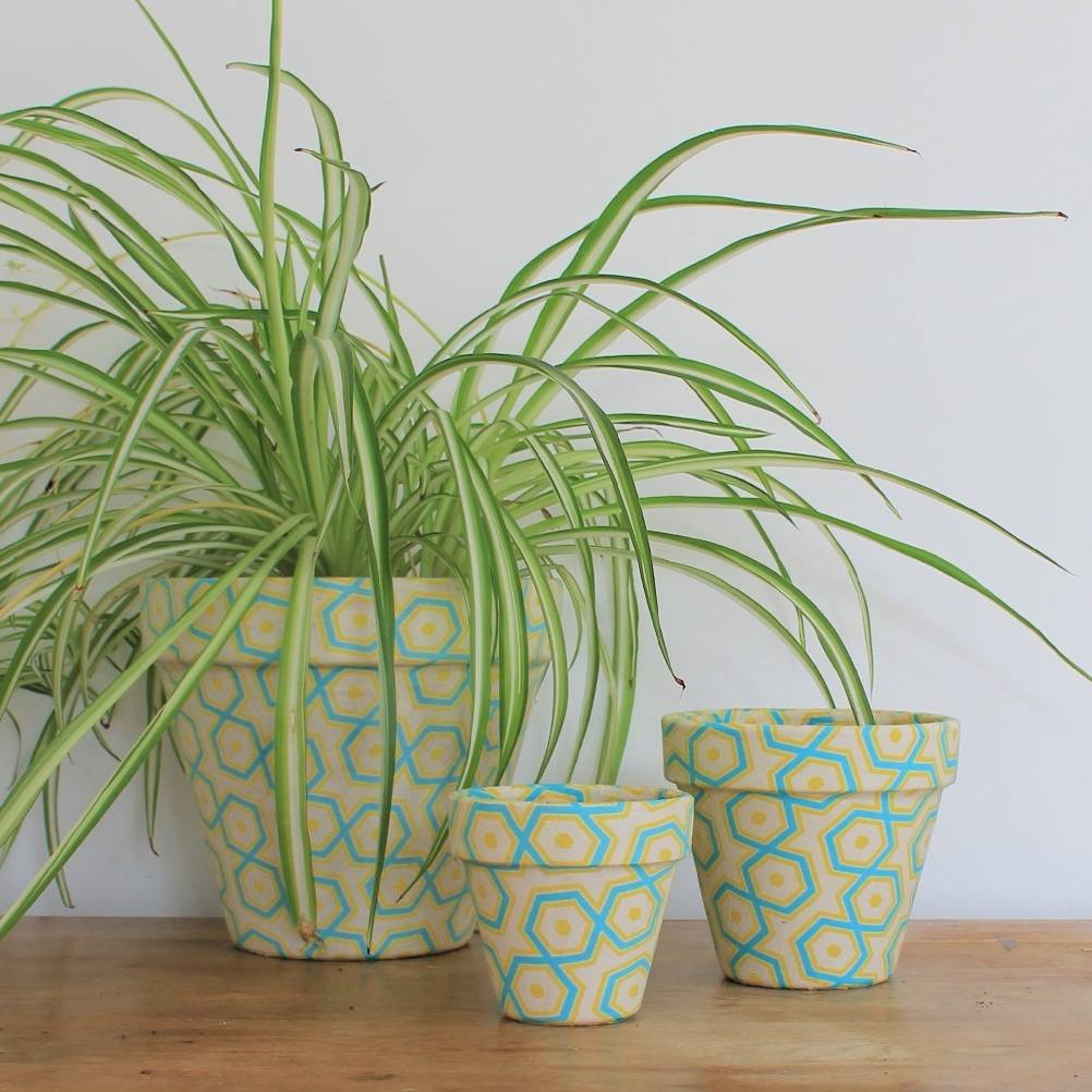 Image of Hexagon Pattern Fabric Covered House Plant Pot
