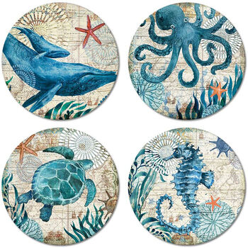 Set Of Four Ceramic Ocean Design Coasters, 3 of 4