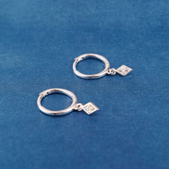 Silver Diamond Drop Hoop Earrings With Cz Stone, 4 of 7
