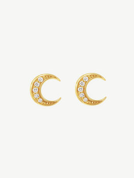 Moon Stud Earrings In 18k Gold, 2 of 5