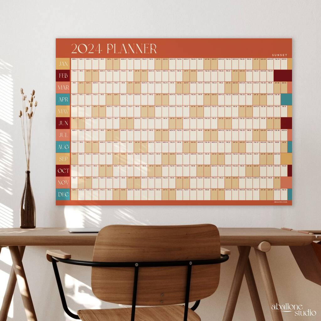 2024 Wall Planner A2 Calendar Warm Sunset By AballoneStudio