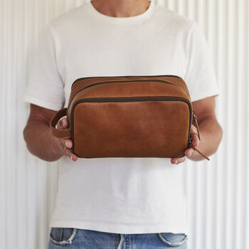 Personalised Fold Out Leather Wash Bag For Men, 4 of 8