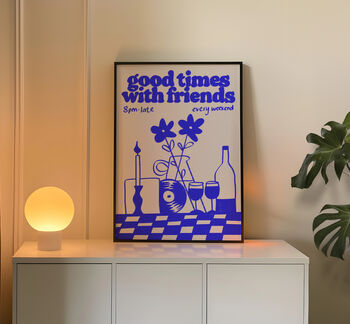 Music Print | Good Times With Friends | Wall Art | Wine And Vinyl Poster, 6 of 8