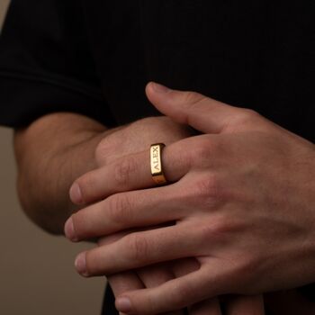 Engraved Four Sided 18 K Gold Band Ring, Mens Ring, 5 of 10