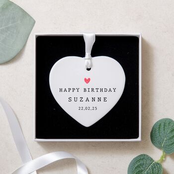 Happy Birthday Heart Gift Ceramic Ornament, 3 of 6