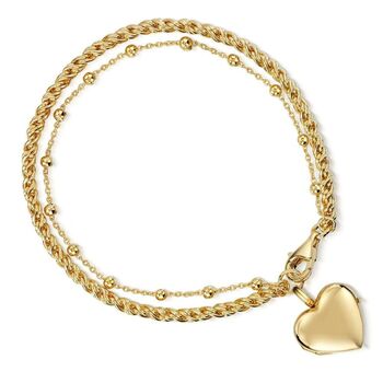 18 K Gold Plated Rope Chain Heart Locket Bracelet, 3 of 5