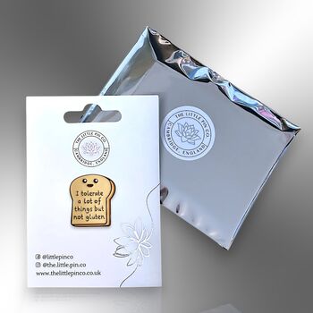 I Tolerate A Lot Of Things But Not Gluten Bread Slice Enamel Lapel Pin, Gluten Free Brooch Badge, Celiac Disease Awareness Gift, 5 of 8