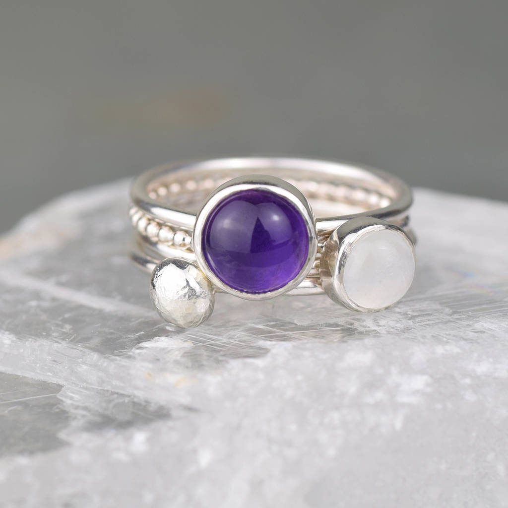 handmade amethyst and moonstone stacking rings by alison moore designs ...