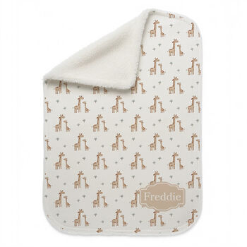 Personalised Giraffe Baby Sherpa Swaddling Blanket, 2 of 2