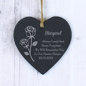 Personalised Rose Slate Heart Hanging Decoration, 3 of 5