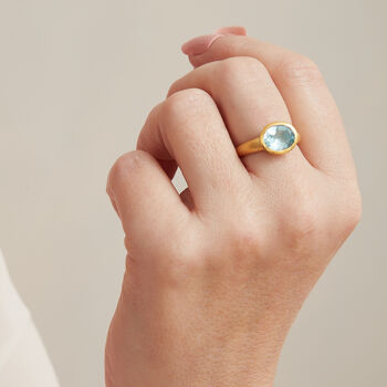 Blue Topaz Matte Gold Plated Silver Stacking Ring, 2 of 9