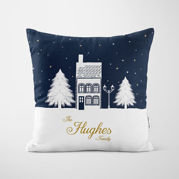 Personalised Christmas Cushion Blue House, 3 of 6