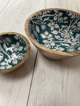 Teal Blossom Small Mango Wood Bowl, 2 of 4