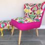 Cocktail Chair In Vibrant Fabric With Pink Harris Tweed, thumbnail 6 of 10