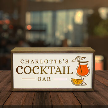 Personalised Wooden Light Box Home Cocktail Bar, 2 of 5