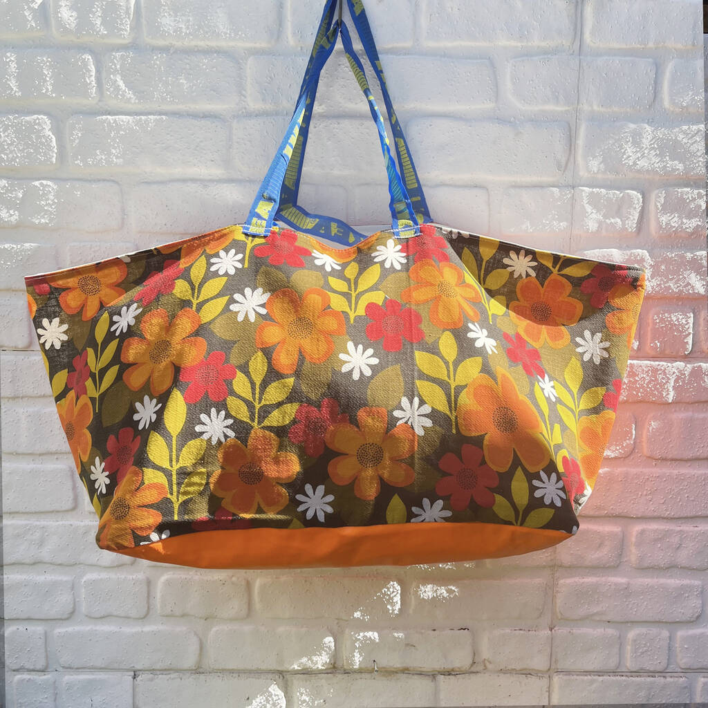 Vintage Ikea Bag Flowery Cotton And Peach Corduroy, 1 of 7