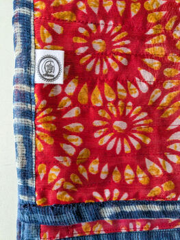 Quilted Sari Fabric Placemats, Cotton Sari Dining Table Mats, Set Of Two Mats, Fair Trade, 4 of 6