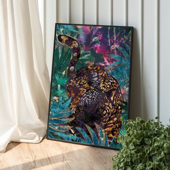 Black And Gold Jaguar In Tropical Rainforest Summer Jungle Print, 6 of 6