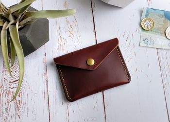 Italian Leather Button Wallet Brown, 5 of 8