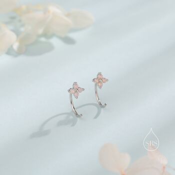 Sterling Silver Extra Tiny Hydrangea Flower Huggie Hoop Earrings, 6 of 11