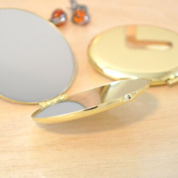 Engraved Gold Compact Mirror Round, 2 of 3