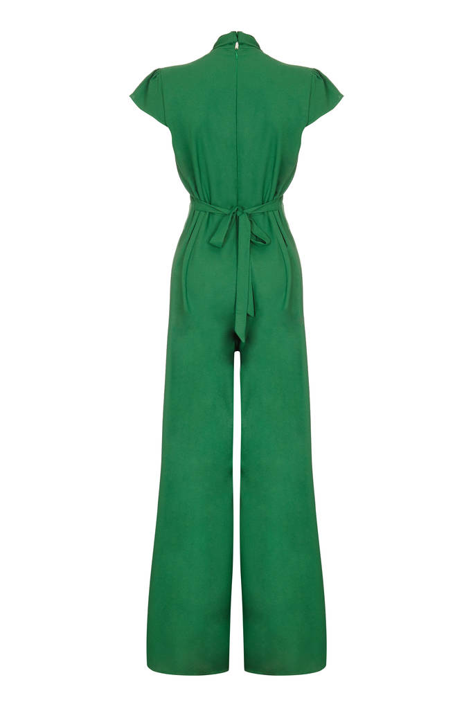 Vintage Style Crepe Jumpsuit In Montecarlo Green By Nancy Mac