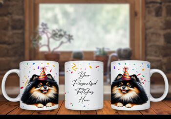 Personalised Black And Tan Pomeranian Birthday Congratulations Party Mug, 2 of 2